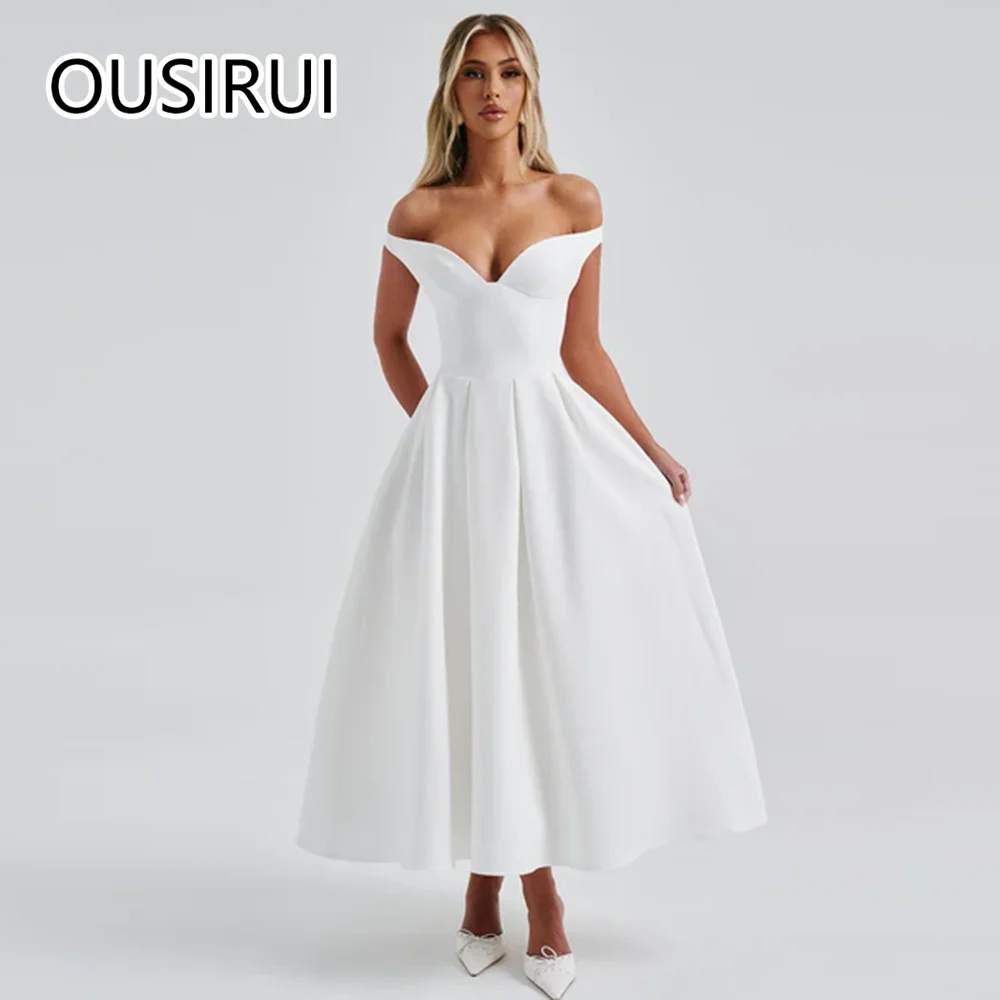 

OUSIRUI Vestidos de fiesta атласное однотонное простое платье для выпускного вечера с открытыми плечами, длинное вечернее платье для выпускного вечера на молнии с открытой спиной