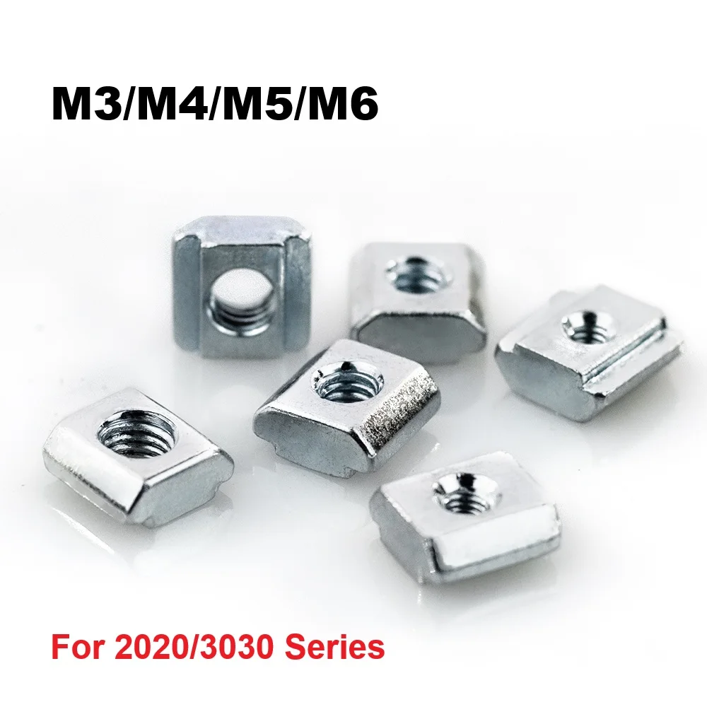 50Pcs/lot 2020 Series V-slot M3 M4 M5 M6 T Block Square Sliding T-Nuts Hammer Nut for Fastener 2020 Aluminum Profile