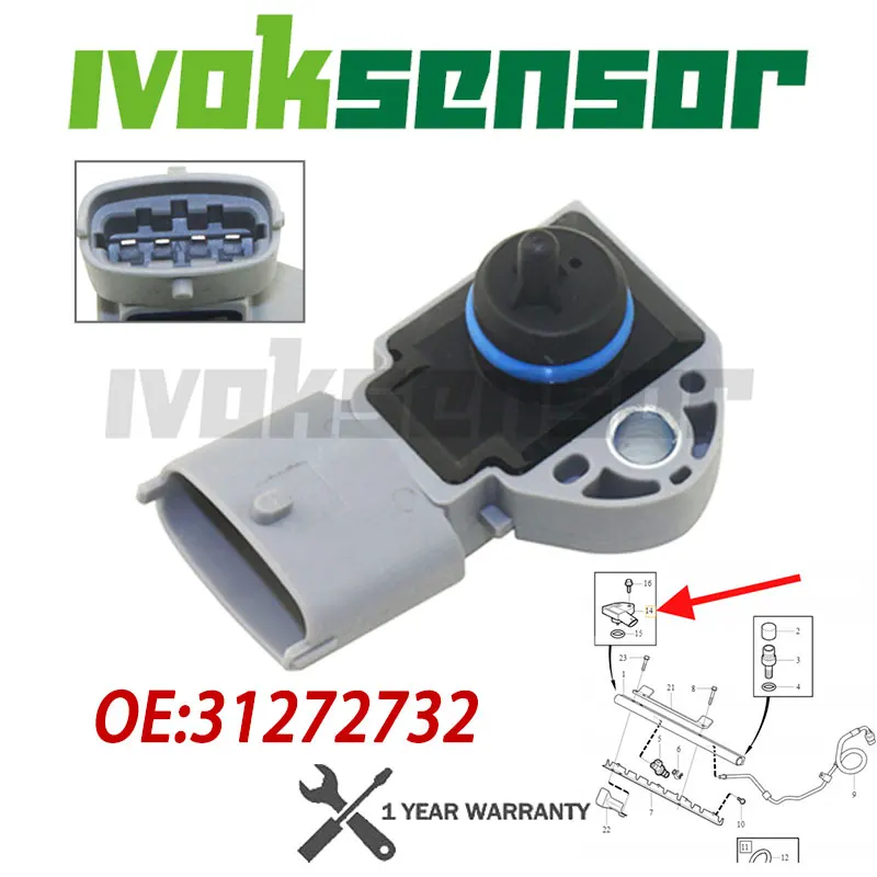 

Intake Manifold Fuel Pressure Sensor Fuel Rail 0261230239 31272732 For Volvo XC70 XC90 XC60 V50 V70 S60 S80 2001-20121999-2015
