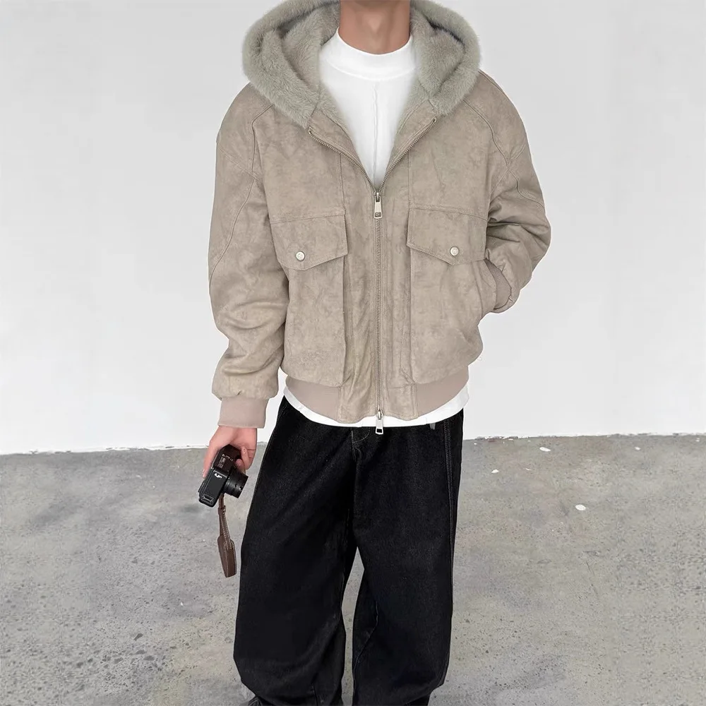 

American Retro Marble Statue Cotton Jaet Men's Winter Faux Mink Fur Cleanfit Fce Lined Coat Loose Fit Faion Urban Sle