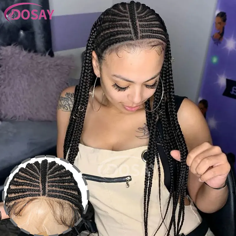 

Синтетические плетеные парики в этническом стиле, полный кружевной плетеный парик, Jumbo Box Braids, 32-дюймовый парик из искусственных локонов Cornrows Braid Wig для чернокожих женщин