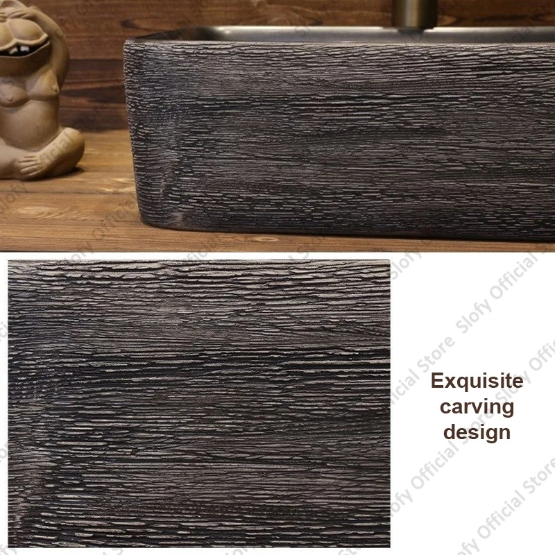 Square Classical Artistic Ceramic Sinks Bowl  Vintage Simplicity Countertop Washbasin High-quality Hotel Household Bathroom Sink