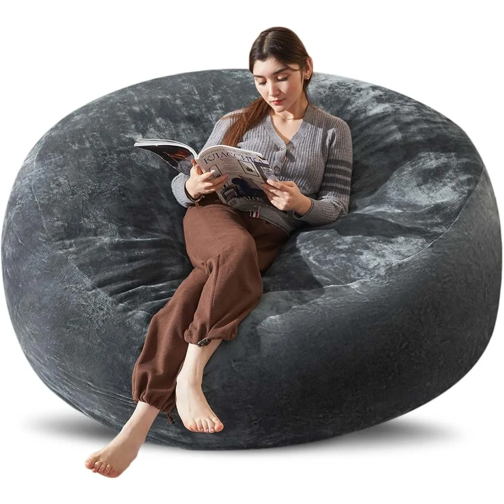 

Bean Bag Chair 5Ft, Memory Foam Filled, Large Beanbag Chairs for Adults and Teens, Soft Sofa with Removable Flannel Cover, Round