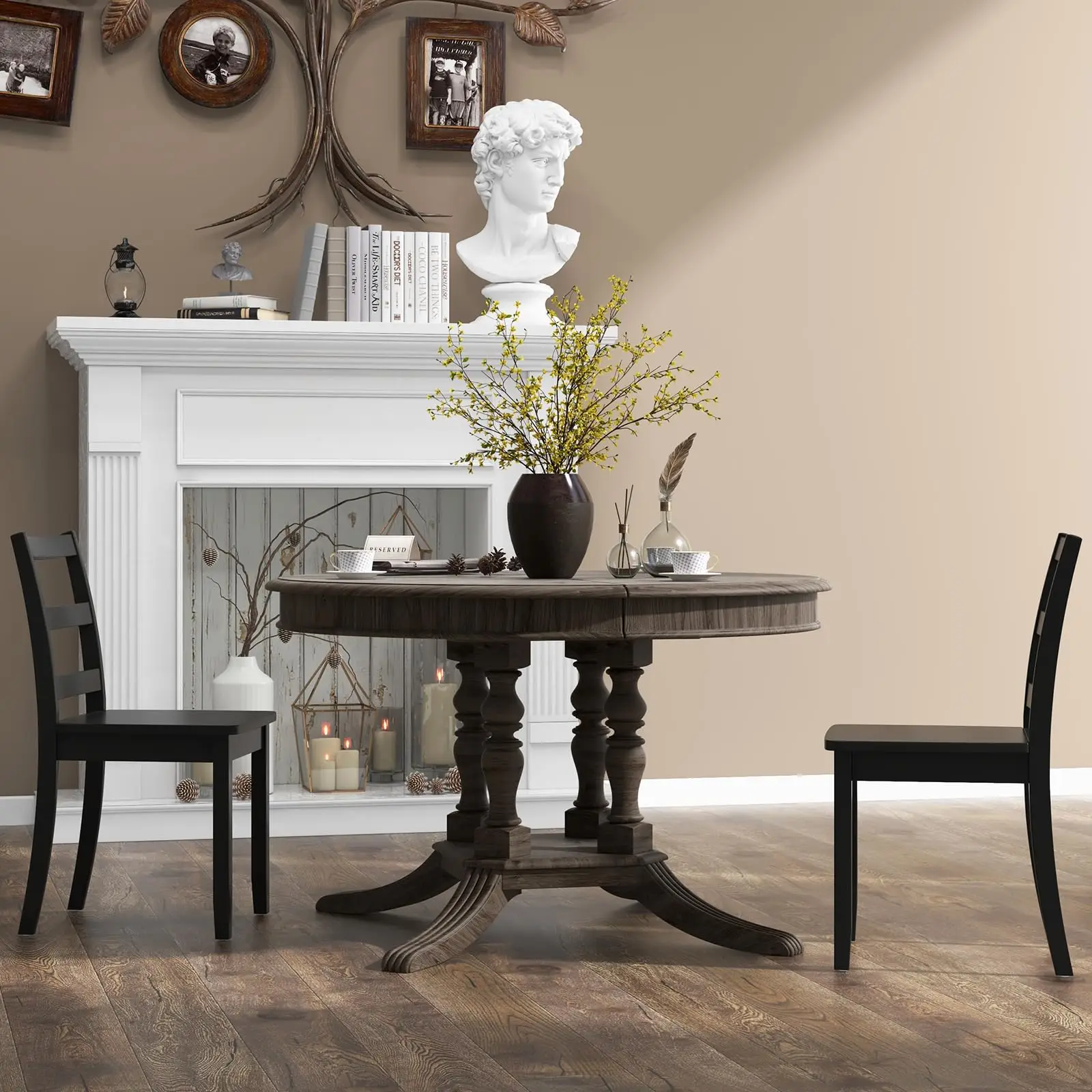 Dining Chairs Set of 4, Ladder Back Side Chairs with Solid Rubber Wood Legs & Non-Slip Food Pads, 4-Pack Space-Saving Armless