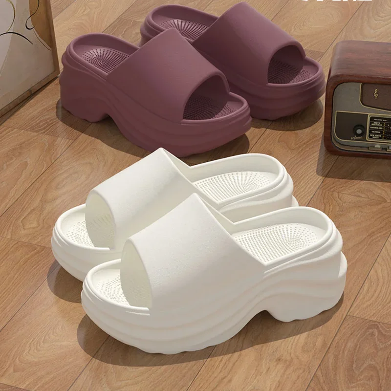 Thick Bottom Platform Solid Color Eva Slippers for Woman Summer New Soft Sole Wedge Heel Slippers Woman Height Increaseing Slide