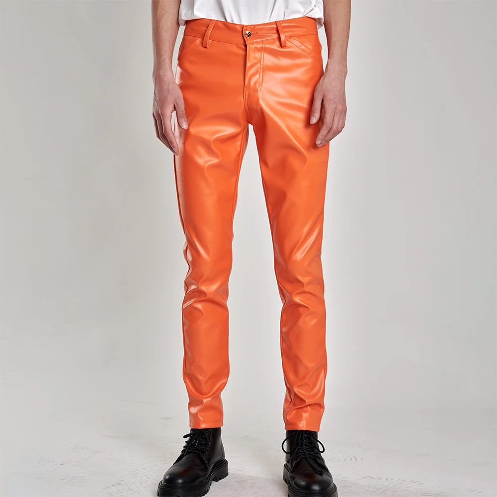 Herren-Lederhose, schmale Passform, Stretch, modische PU-Lederhose, Nachtclub, Party- und Tanzhose, dünn – Detail 1