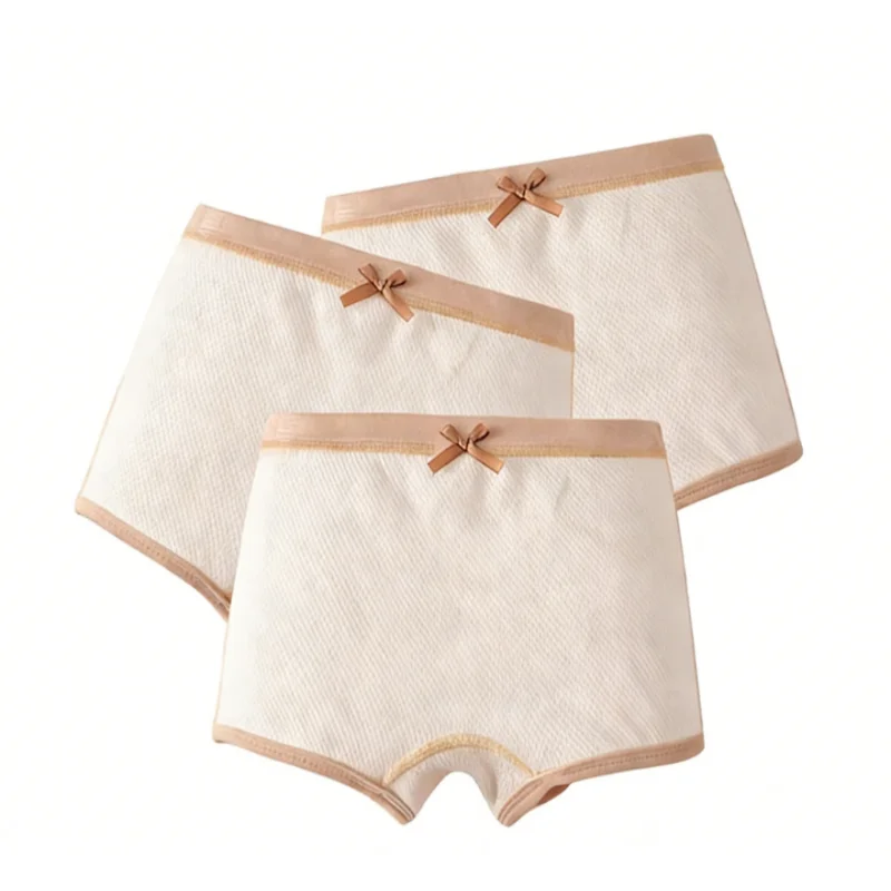 3Pcs Solid Color ABDL Cotton Bow Underwear Soft Comfortablet Breathable Intimates Boxers Shorts Elastic High Waist Panties﻿