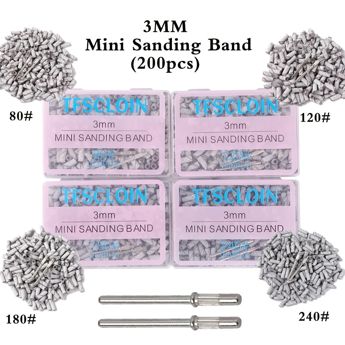 50/200pcs 3mm Mini Nail Sanding Bands 80/120/180/240 Grit With Mandrel Electric Nail File Acessory Gel Polishing Manicure Tool
