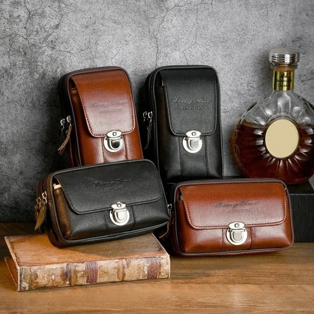 Portable Multifunctional Men's Phone Bag PU Leather Wear-resistant Waist Bag Large Capacity Storage Bag Men image 3