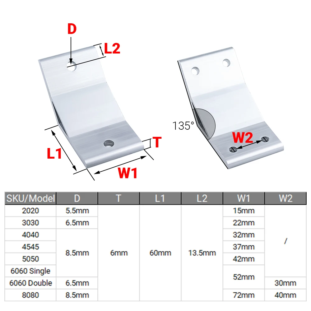 4Pcs/lot Openbuilds 135 Degree 2020 3030 4040 4545 6060 8080 Corner Angle Bracket Connection Joint for Aluminum Profile 3d print