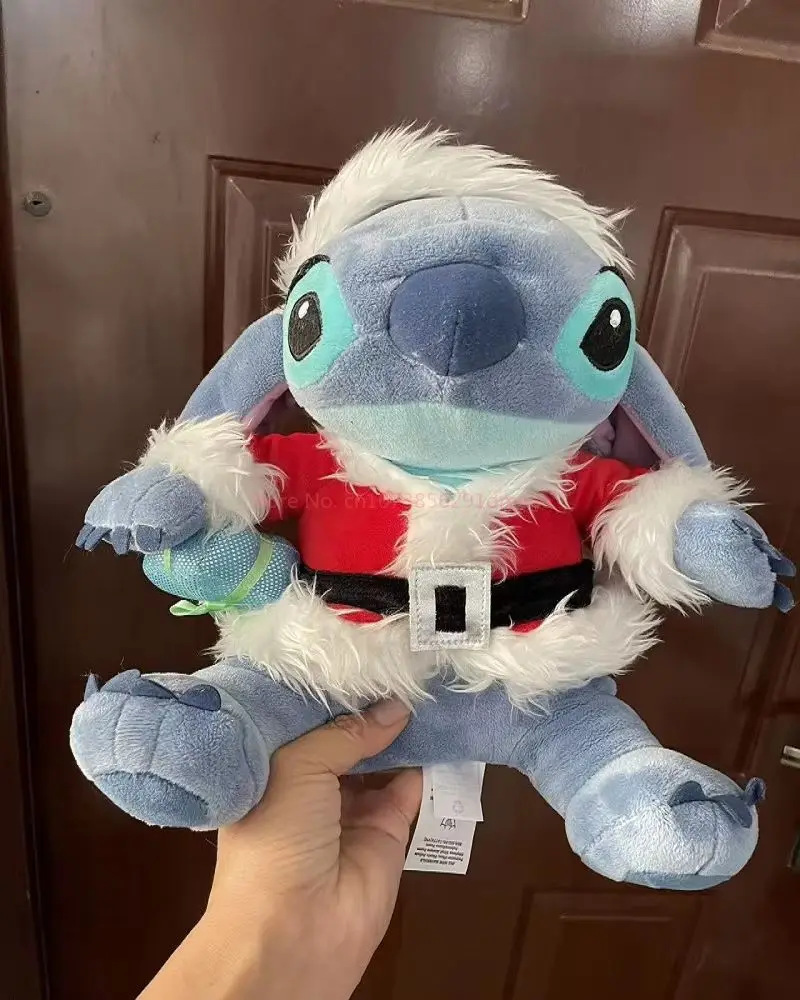 28cm Disney Stitch Cos Santa Claus dibujos animados Kawaii muñeco de peluche juguetes suave relleno almohada cojín trasero niños regalos de navidad