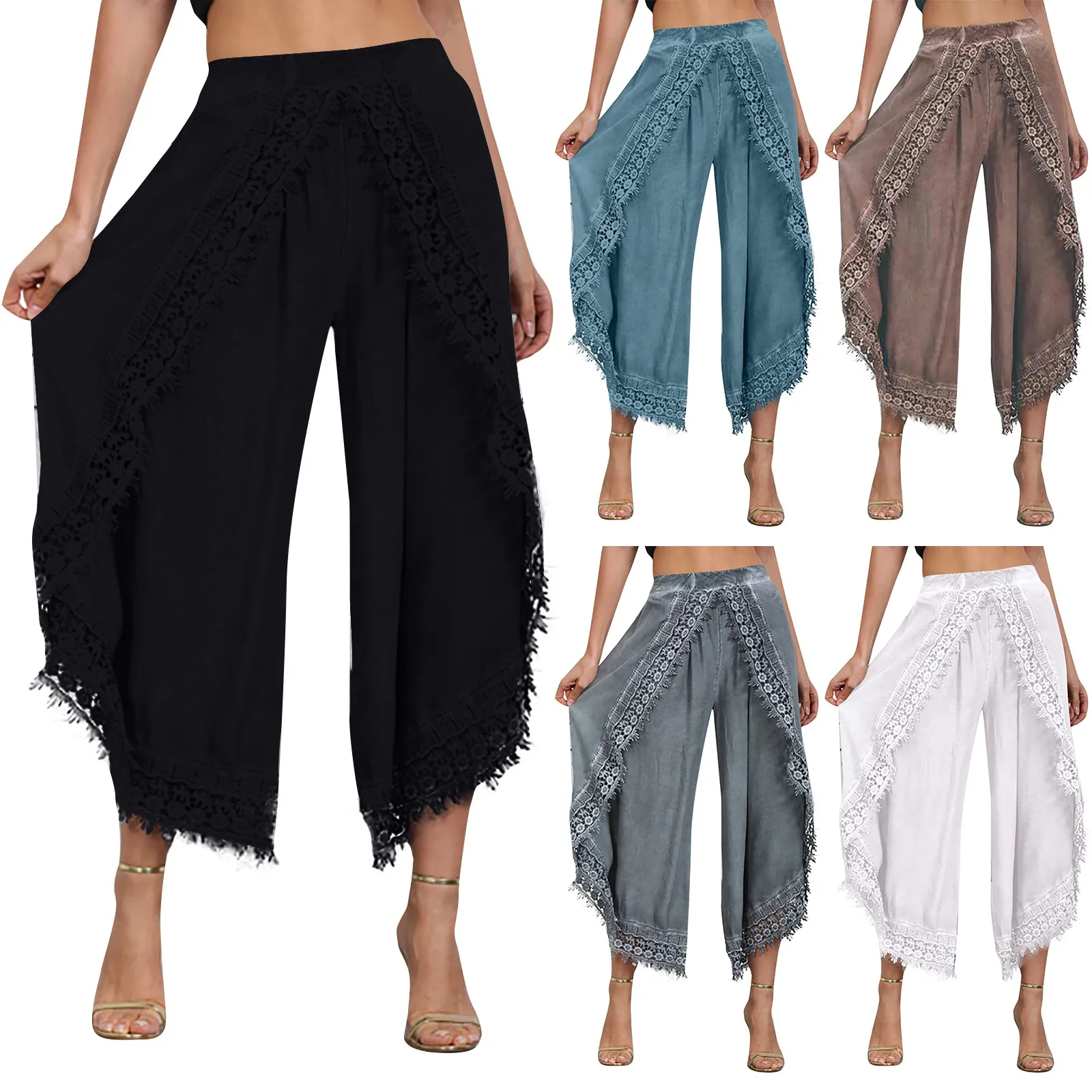 Women Fashion Pants Loose Harem Sports Loose Pant Lace Splicing Beach Light Women's Clothing Summer Trendy Trousers