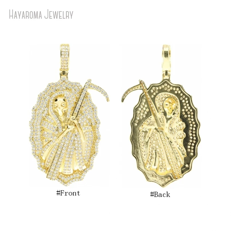 10Pcs Wholesale Metal Cubic Zirconia Gold Color Copper Geometric Oval Death Invisible Setting Jewelry Pendant PM53083