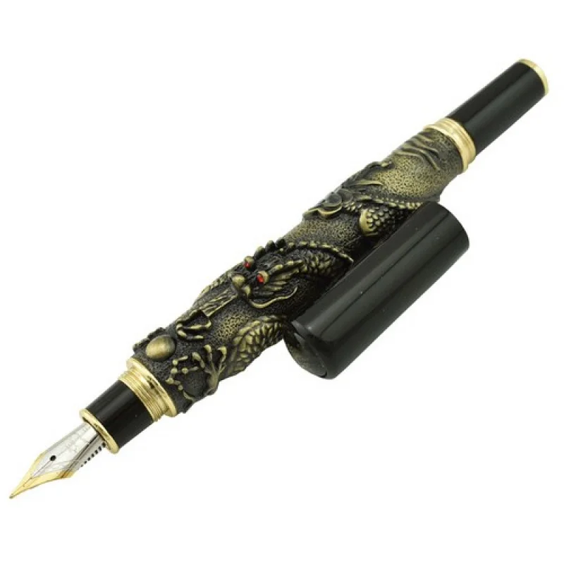 

A+ Jinhao Metal Vintage Fountain Pen, Oriental Dragon Heavy Pen Fine Nib Bronze