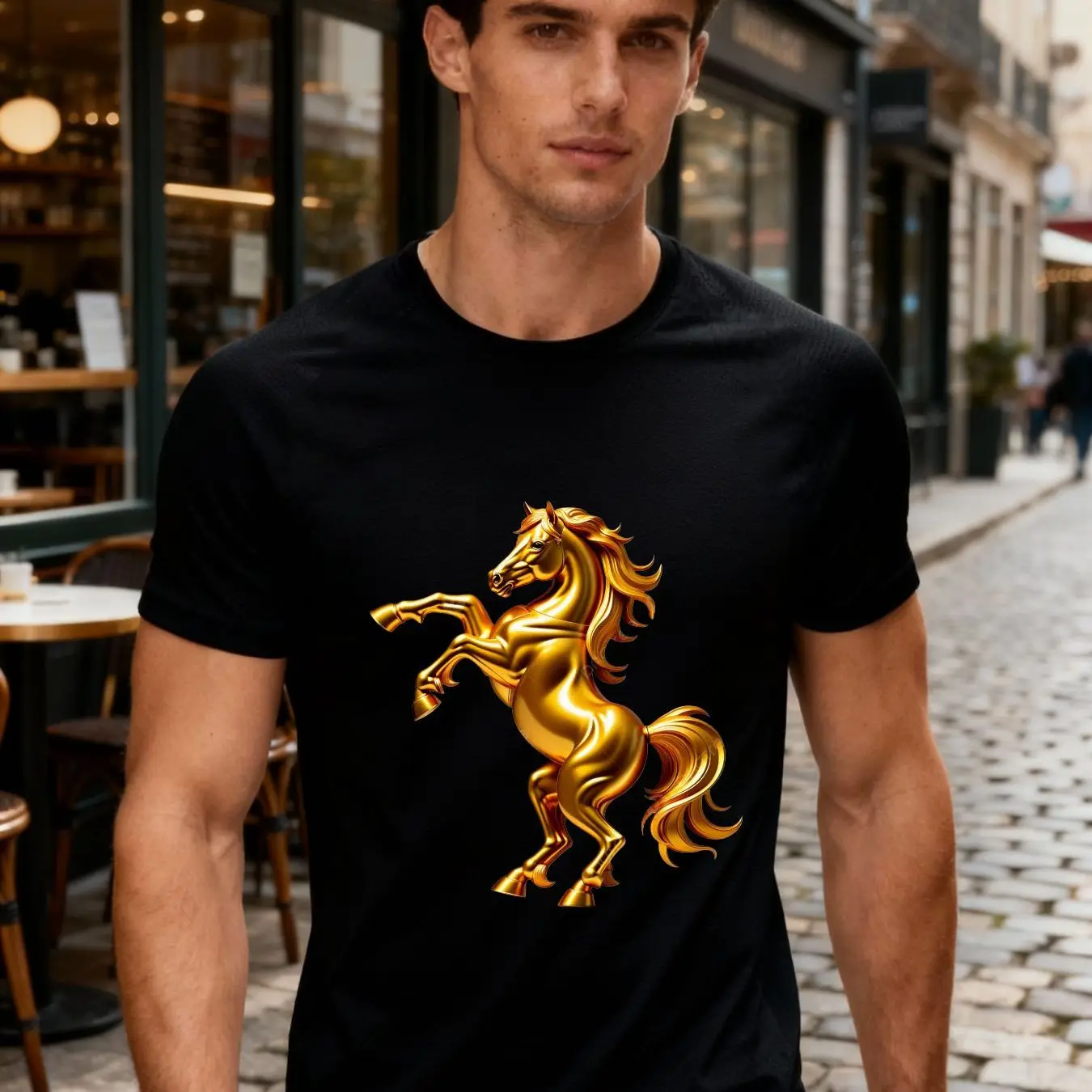 

Summer 3D Dazzling Cool Animal Printed Men's T-Shirt Casual Fashion Pony Pattern Hip Hop Crew Neck Short Sleeve Clothing Tops
