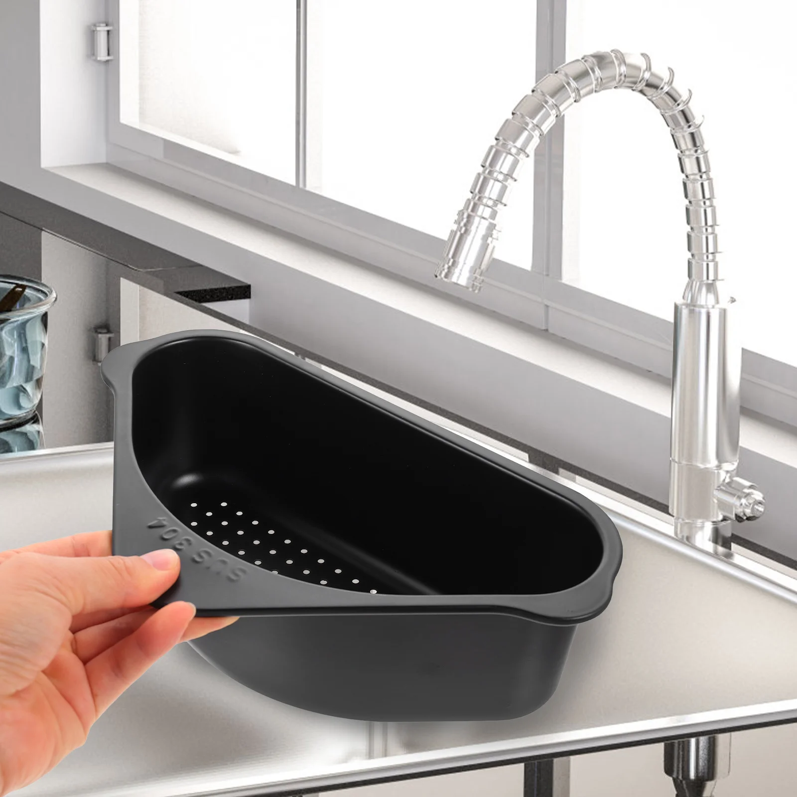 

Drain Basket Black Sink Kitchen Strainer Convenient 304 Stainless Steel Rounded Corners