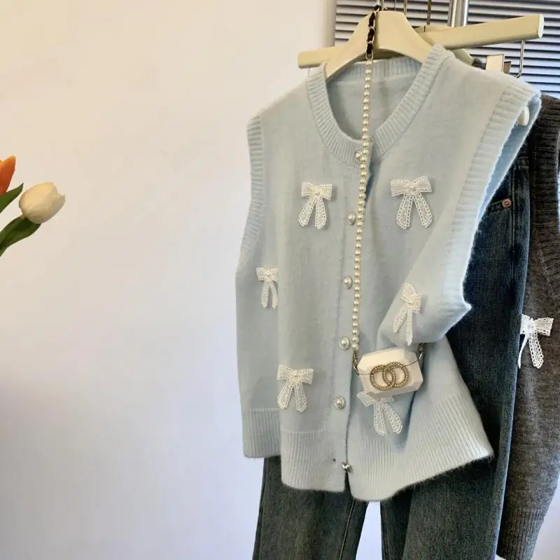 

Faionable Sweet Sle Women's Vest Spring Season Single Button Knot Top Layering Trendy Clothing Versatile Design