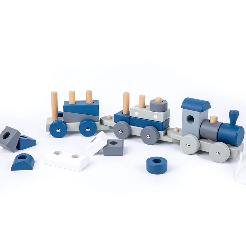 Conjunto de trem de empilhamento montessori de madeira, brinquedos educativos, classificador de formas, blocos de construção, carrinho de madeira, brinquedos de aprendizagem para bebês, presentes