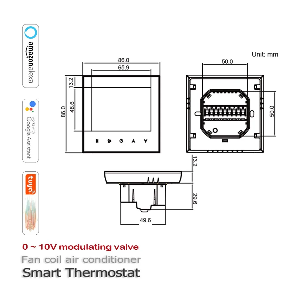 0-10V valve Intelligent fan coil temperature controller Tuya Wi-Fi Air conditioner thermostat Works with Alexa Google Home