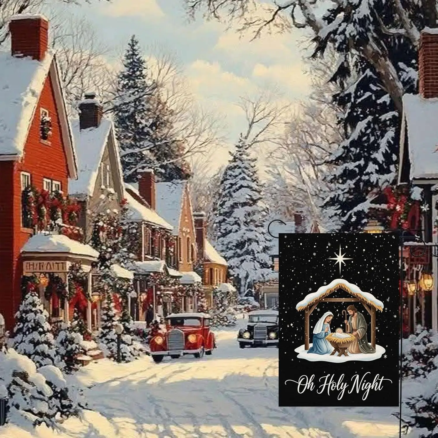 Christmas Nativity Garden Flag 12x18 Inch Double Sided Oh Holy Night Jesus Christian Xmas Winter Yard Outdoor Decorations LL PPM