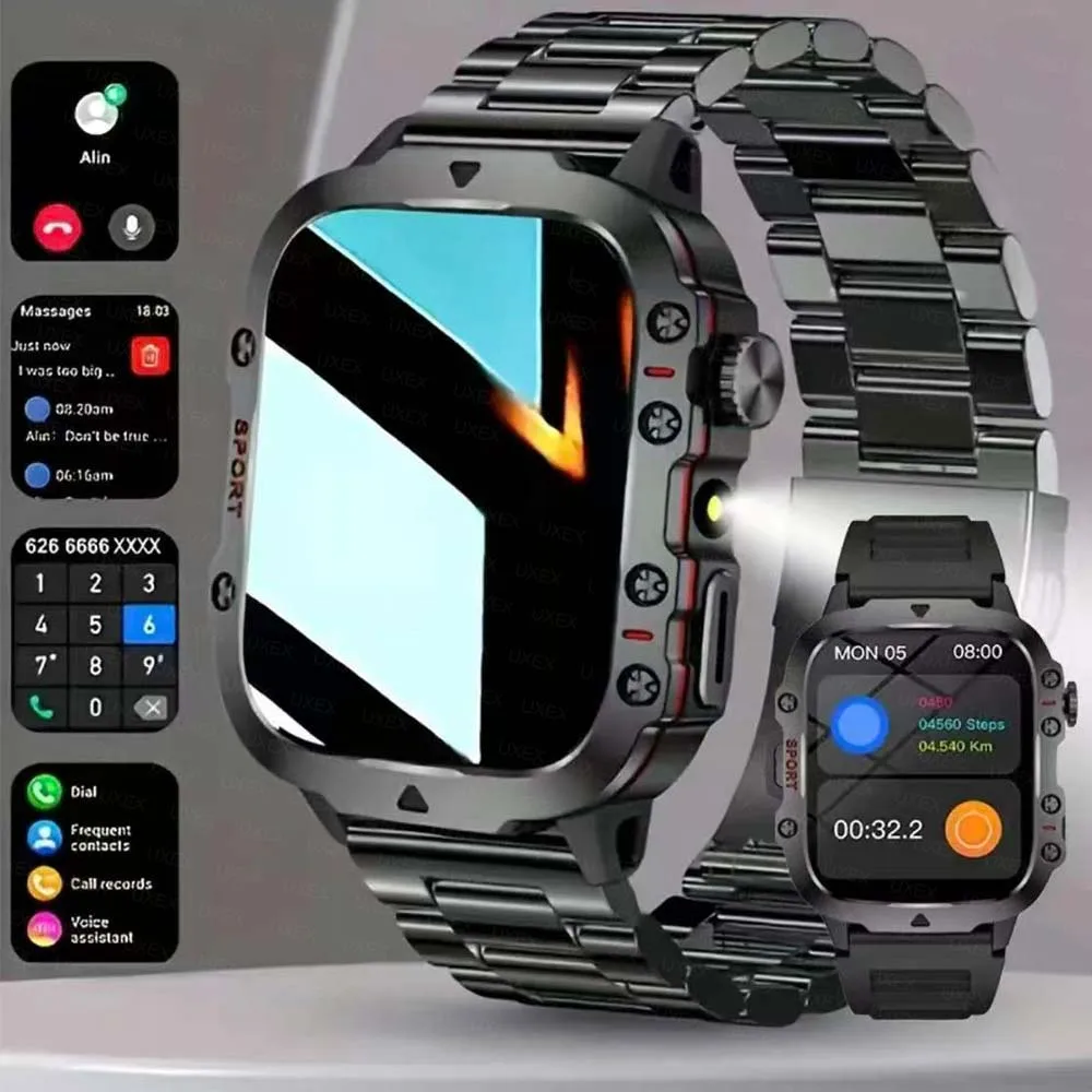 

Flashlight Military Watches Men LED Light Wireless call Dial Multi Sport Modes Call Message Alerts Custom Multifunction Watches