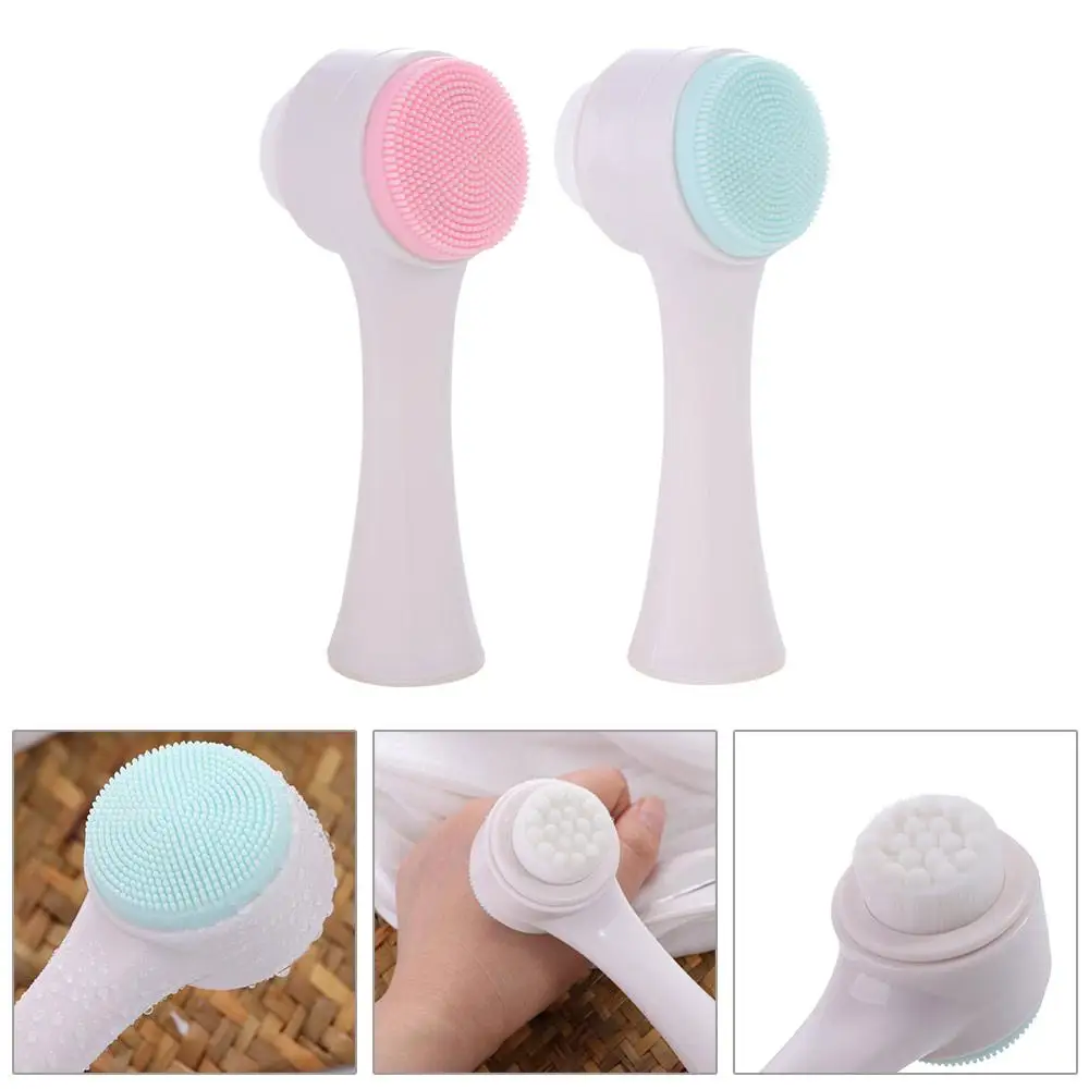 Double Sided Silica Gel Facial Brush Silicone Soft Facial Cleanse Brush Cute Skin Care Exfoliating Facial Brush Beauty Tools