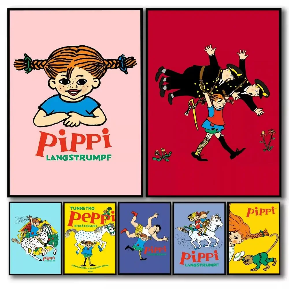 P-Pippi L-Longstocking Poster Stickers Self-Adhesive Painting Mural Decor Wall Decals for Bedroom Living Room Home HD Gift