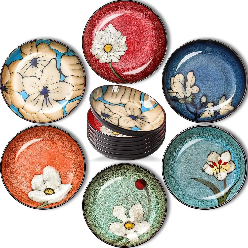 

Ceramic Dinner Plates Set of 6, 8.5 Inch Underglaze Painting Salad Plates, Glazing Process Floral Ceramic Gift Dishes for Steak