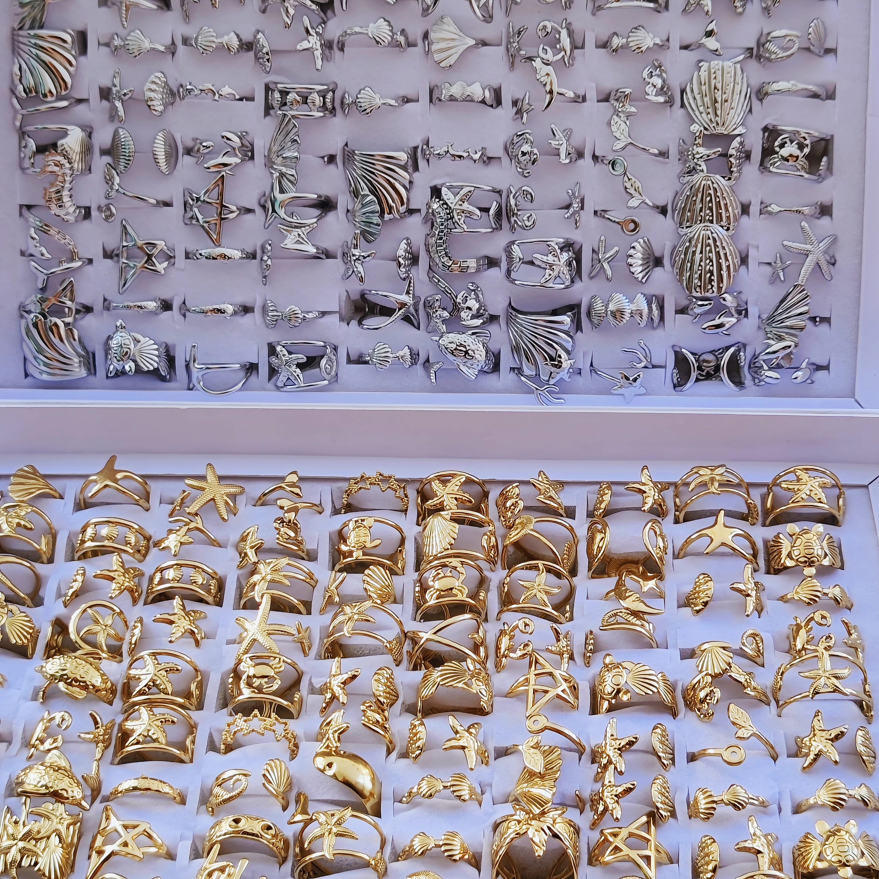 10 Stück verstellbare Ringe aus Edelstahl für Damen und Herren, Ozean-Tier- und Pflanzen-Themen-Schmuck, Großhandelsgeschenke – Detail 3