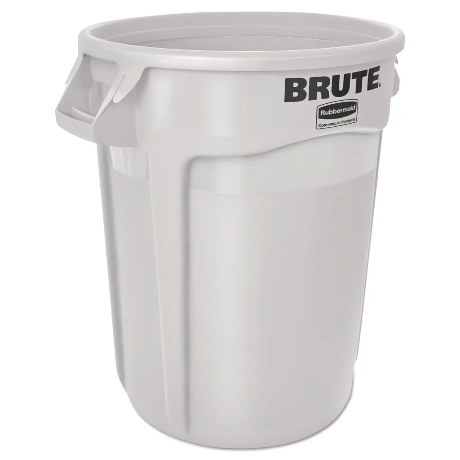

Контейнер Rubbermaid Commercial Vented Round Brute, 10 галлонов, пластиковый, белый - идеально подходит для промышленного хранения и утилизации отходов.