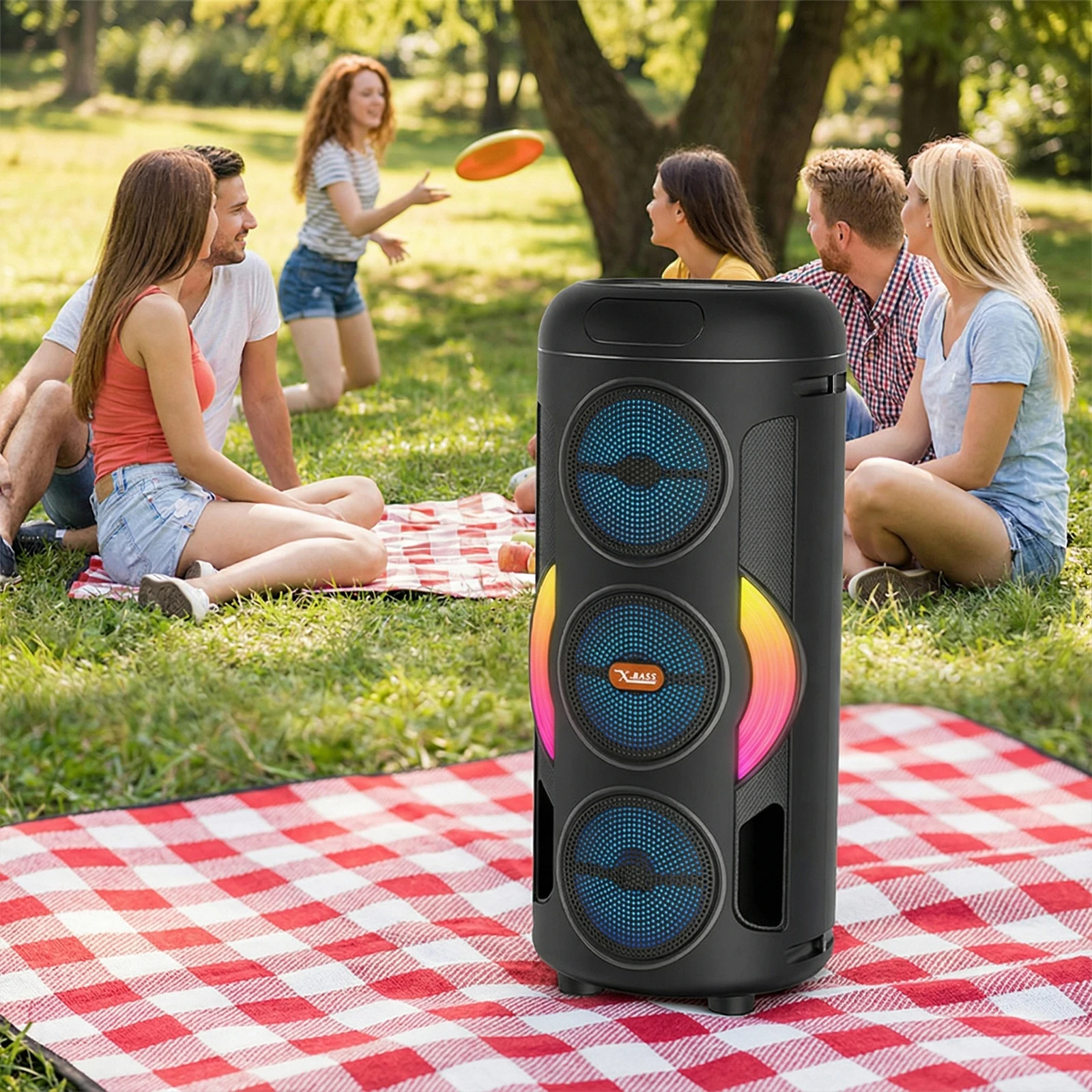 

BT Speaker with Wired Microphone Portable Speaker Support TWS/AUX/USB/TF Card/FM Radio for Party Outdoor Camping Backyard
