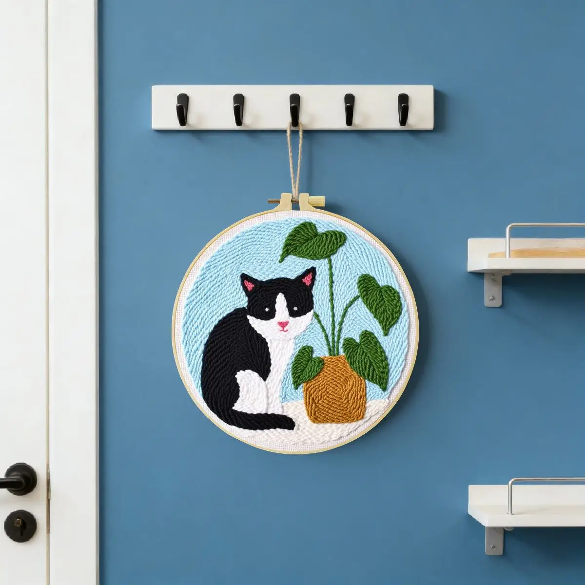 20X20CM/7,87 Zoll Kuh-Katze Stanznadel-Stickerei-Set, Stickerei-Kit, Gestrickte Stickerei, DIY Handgemachtes Geschenk, Nähkunst – Detail 2