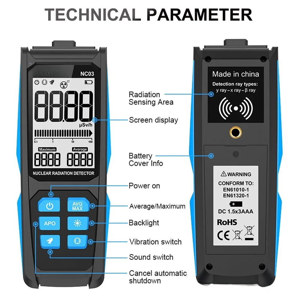 NC03 Rechargeable Digital Radiation Detector 48keV-105MeV High Sensitivity Counter With Type-C Charging For Electromagnet