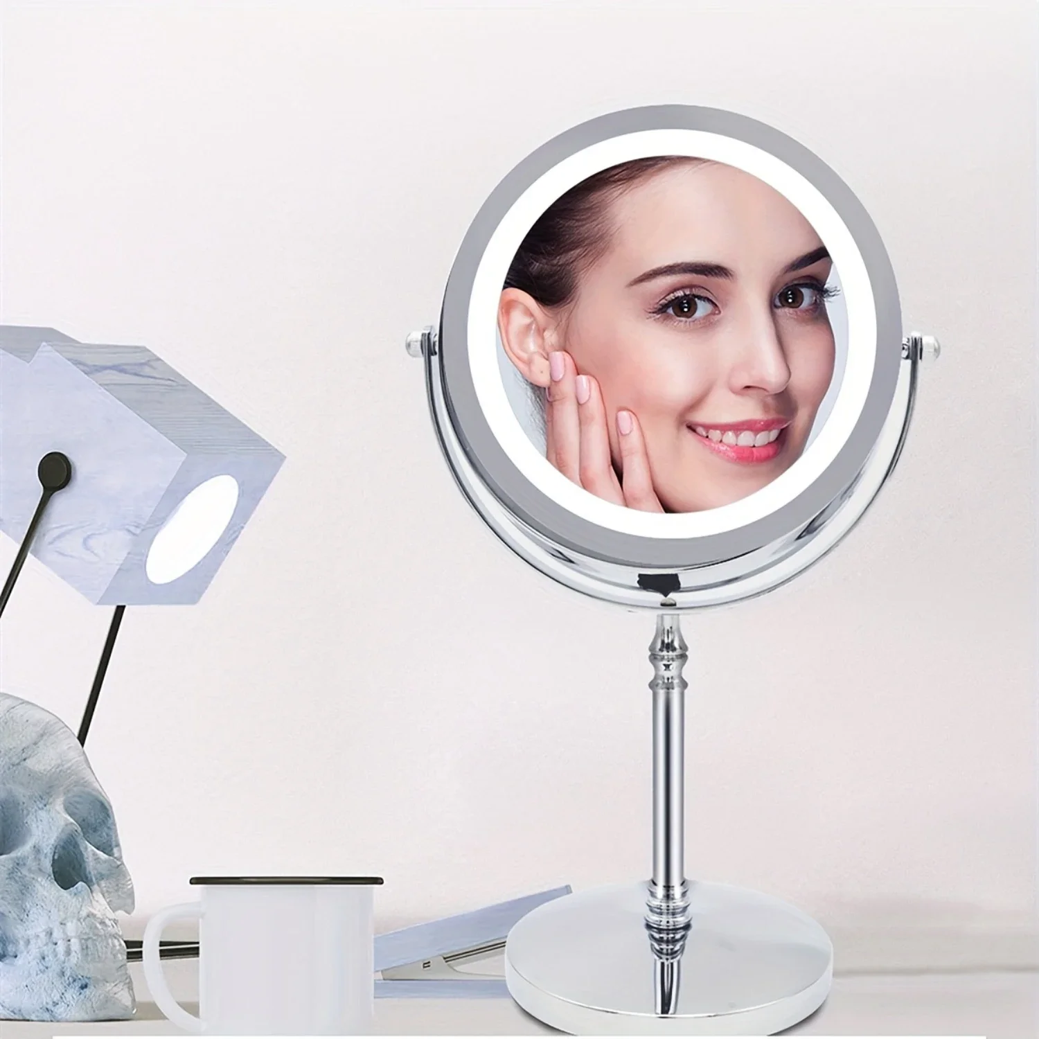 

Double-sided 10X Magnifying LED Makeup Mirror for Vanity, 7 Inch Desktop Rotating Mirror, Perfect Gift