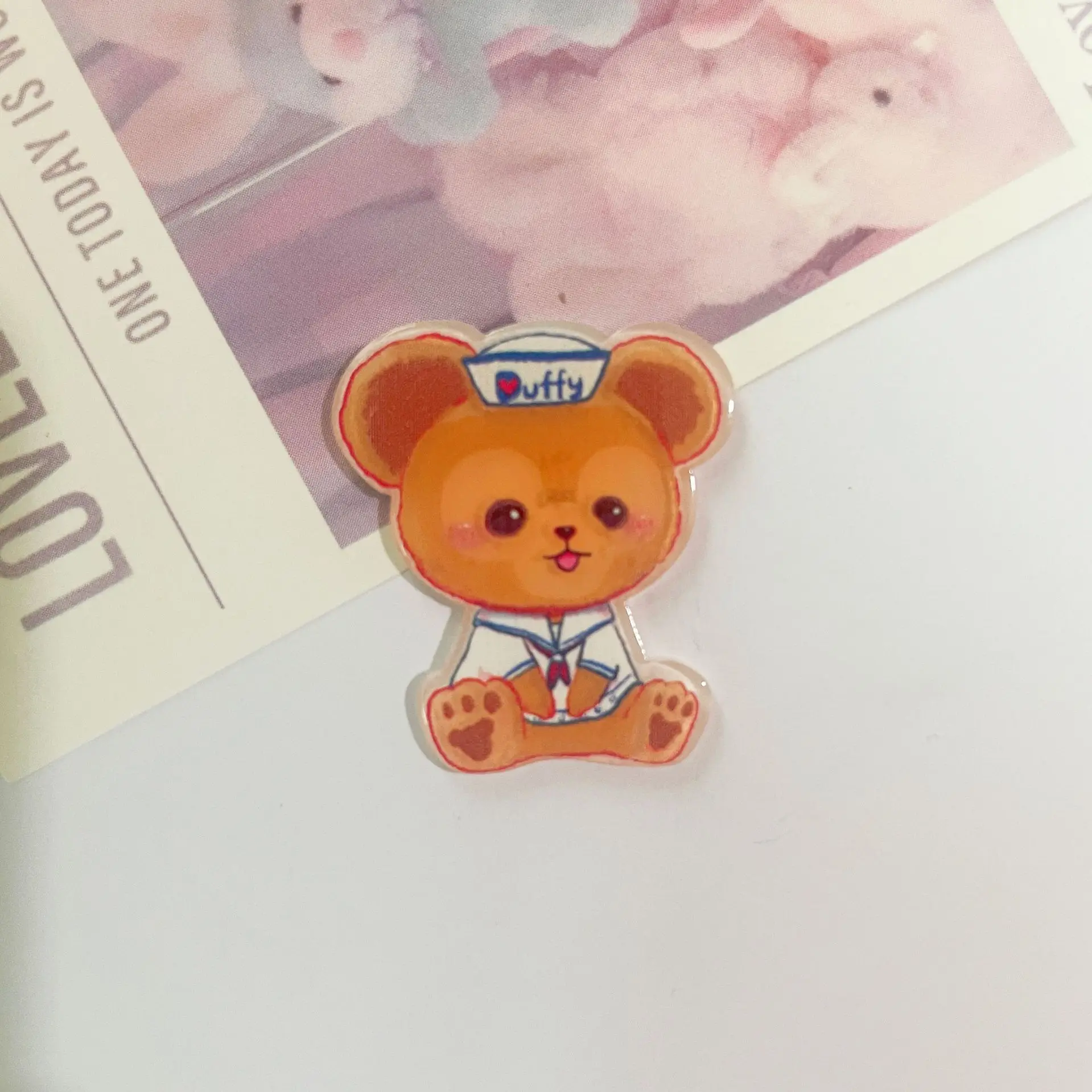 10Pcs New Acrylic Kawaii Cute Cartoon Anime character bear Sticker  Series Clip Book DIY Fashion Hairpin Decoration Crafts A107