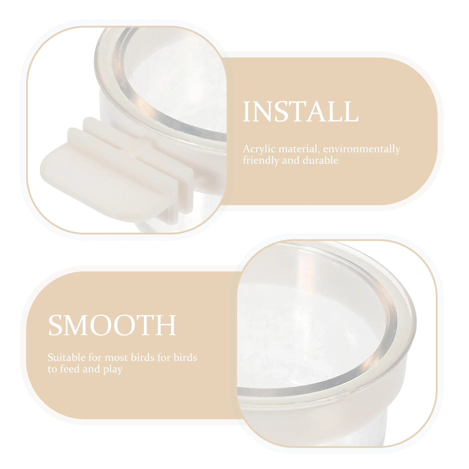 

5Pcs Hanging Bird Feeders Transparent Acrylic Parrot Bowls Cage Food Container Multi-Function Bird Supply Hanging Parrot Bowl