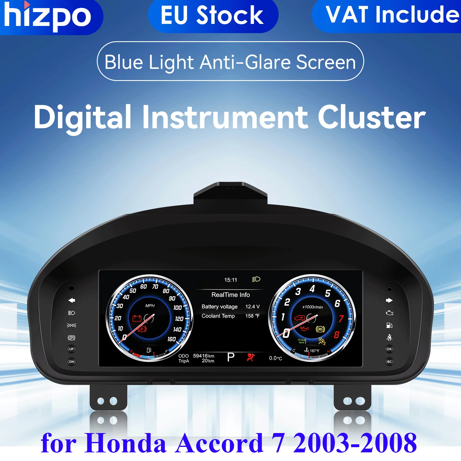 Hizpo 10.25 LCD Anti-Glare Screen Digital Instrument Cluster Speedometer For Honda Accord 03-07 Dashboard Panel Car Auto Monitor