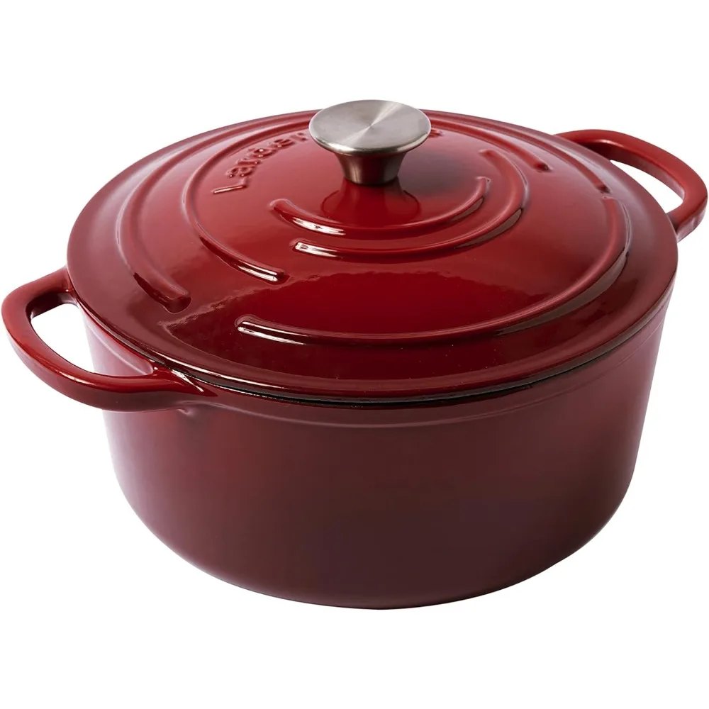 Larder & Vine Enameled Cast Iron Dutch Oven with Lid - Oversized Handles, Dome Lid, Dutch Oven for Sourdough Bread Making –5.4L