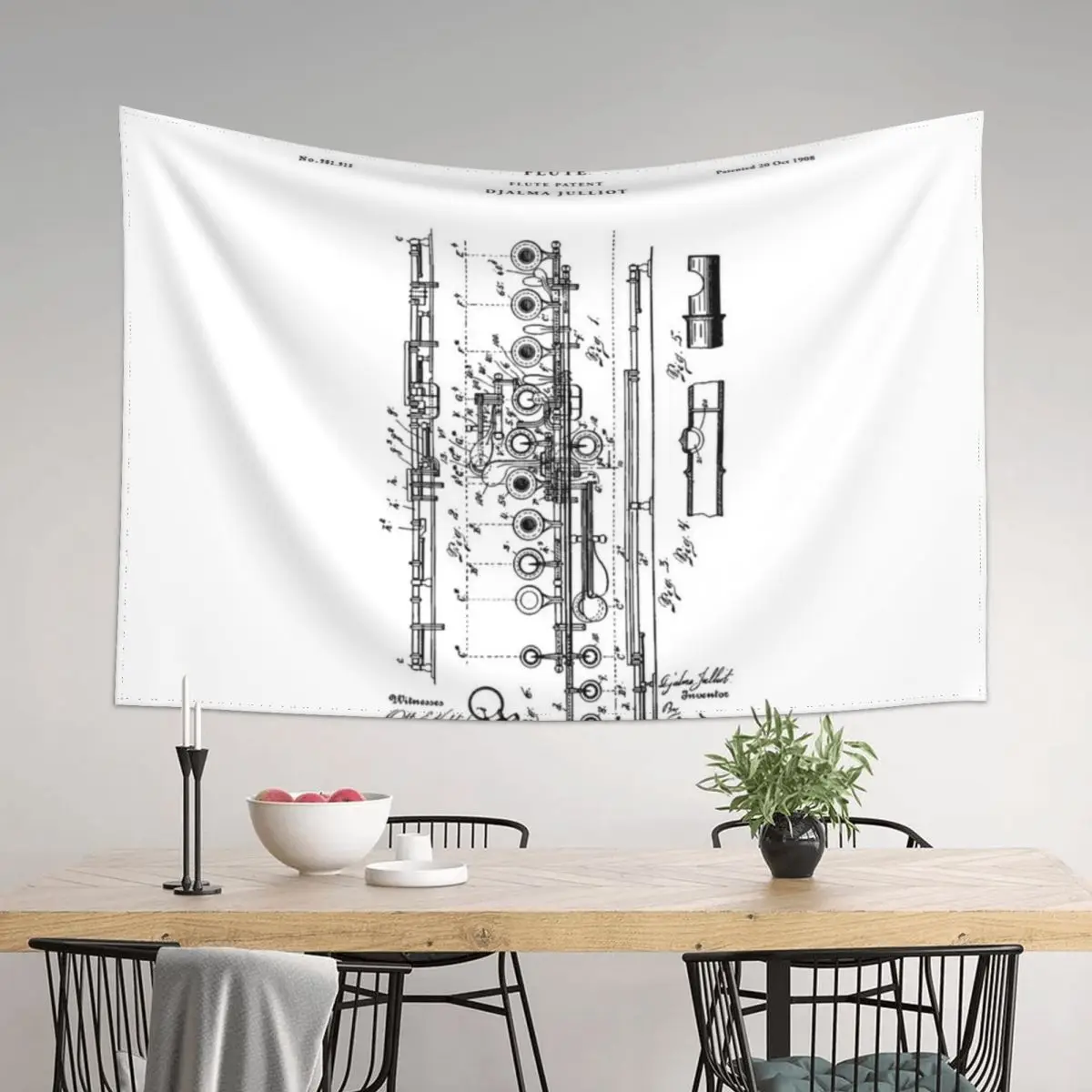 

Flute Patent Drawing Blueprint Tapestry Bedroom Decor Aesthetic Decoration For Home Mushroom Tapestry