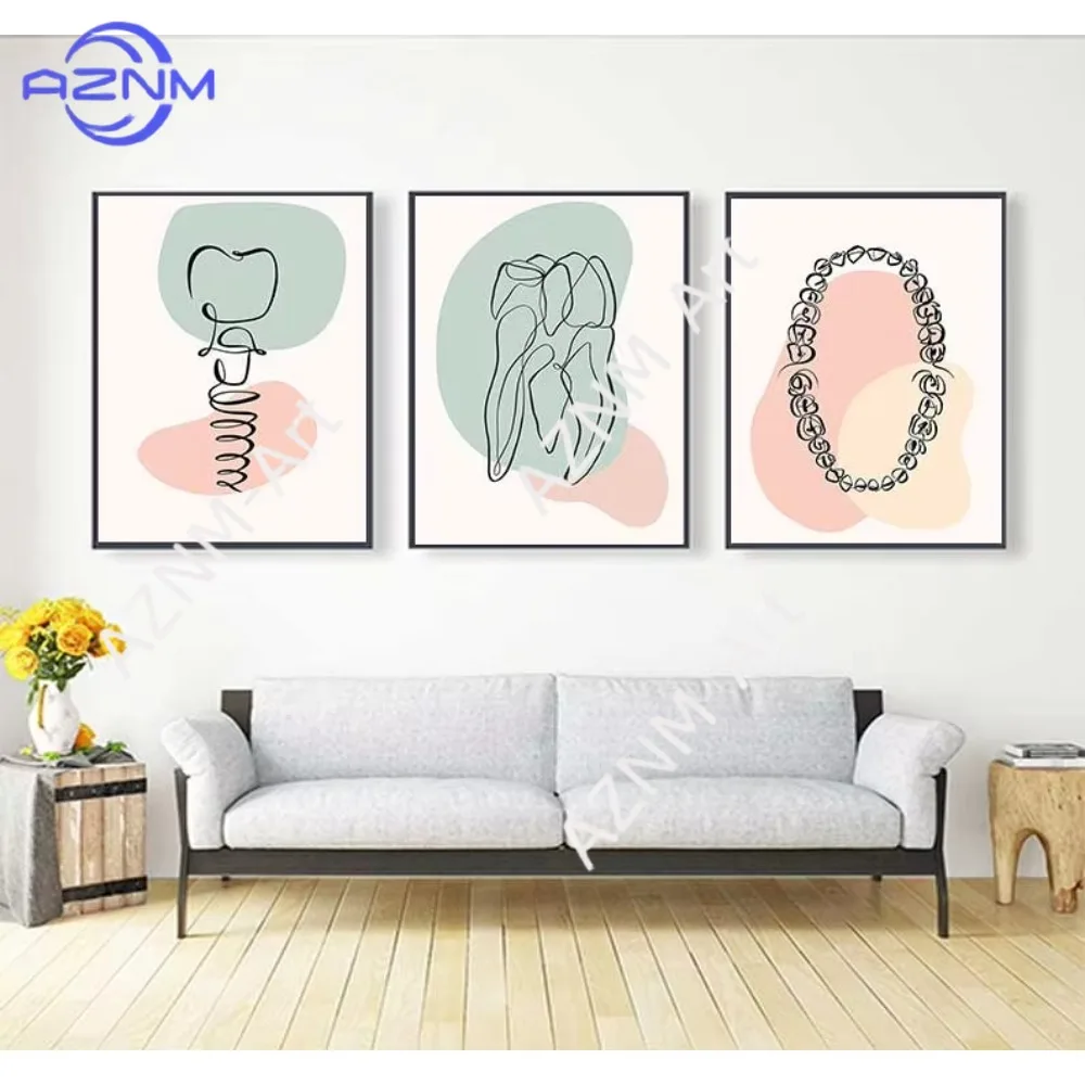 1Pc/3Pcs Abstract Line Teeth Oral Health Modern Wall Art Canvas Painting Nordic Posters And Prints Wall For Dental Clinic Decor