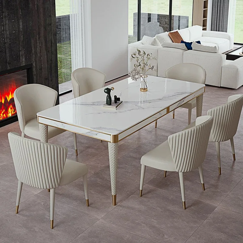 

For Minimalist Design Dining Room Metal Dining Table 6 Seater Chairs Home Furniture Luxury Rectangular Dining Table Set