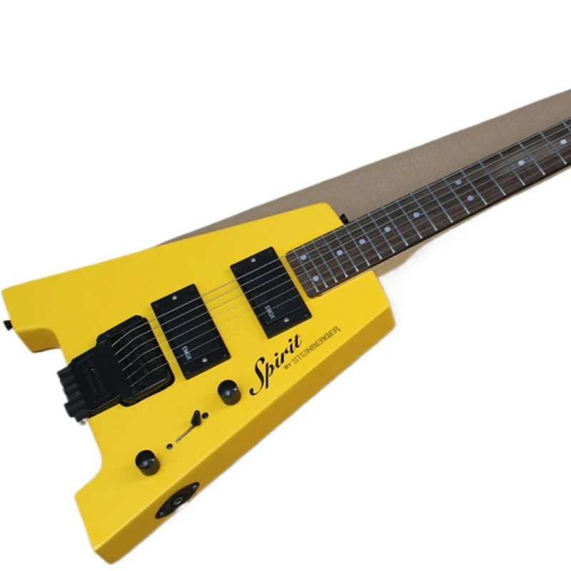 Irregular Headless Electric Guitar Yellow Customizable