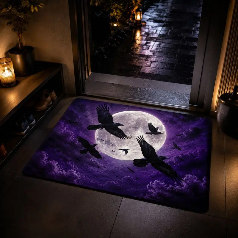 VIKAMA Purple Night Full Moon Crow Carpet Gothic Style Entrance Hall Floor Mat Photo Decoration Wear resistant Foot Mat