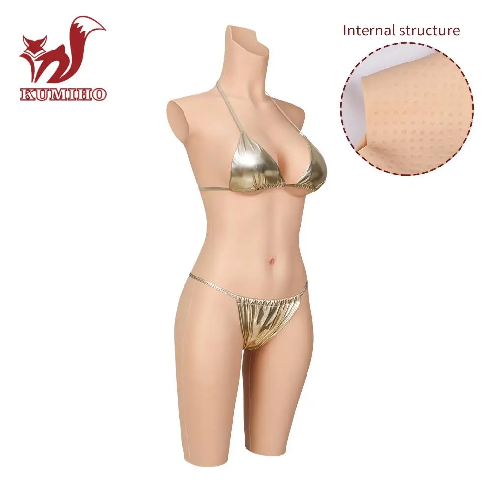 KUMIHO 6G D Cup No Oil 5-point Silicone Bodysuit Crossdresser Drag Queen Shemale Cosplay Fake Boob without Arms