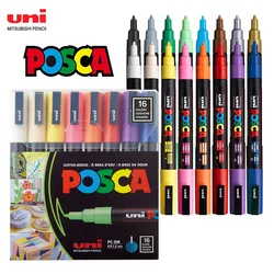Uni-rotuladores de Plumones de Colores, marcadores de pintura Posca PC-1M/3M/5M, Resaltadores de Mercaderes para papelería escolar, Graffitti acrílico, 1 unidad