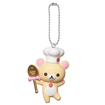 새로운 귀여운 리락쿠마 Korilakkuma 딸기 요리사 키 체인 PVC Keyholder 여성 가방 작은 펜던트 만화 곰 미니 볼 체인