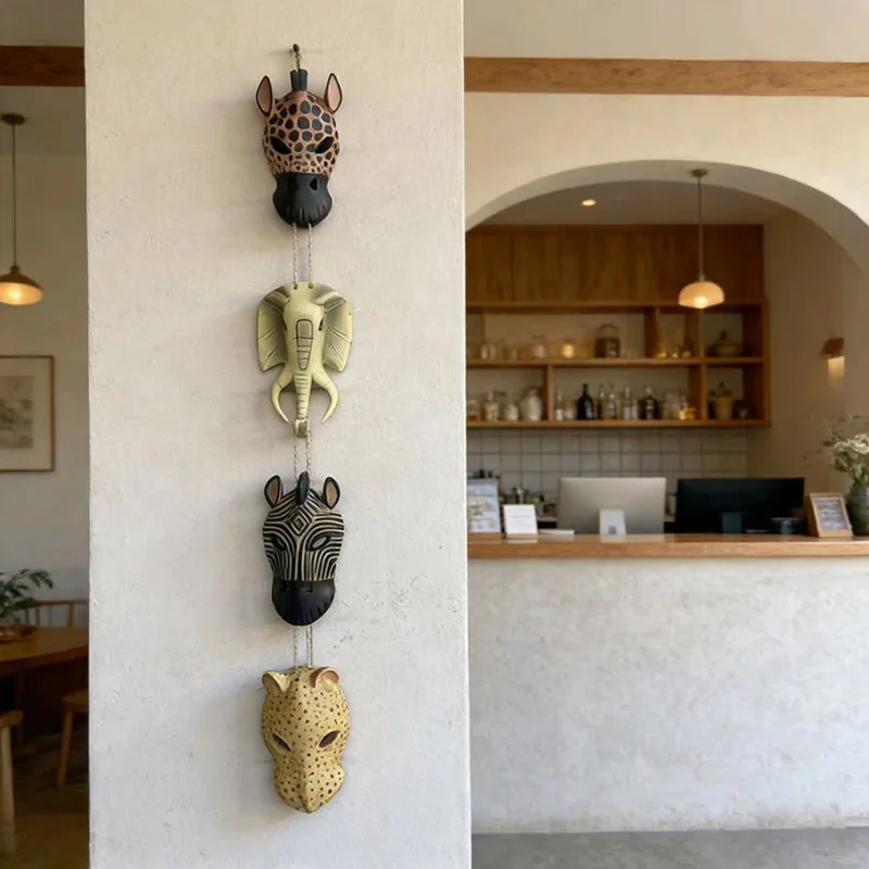 3D African Animal Mask Wall Hanging Giraffe Elephant Zebra Leopard Safari Nursery Entryway Room Home Decoration Ornament
