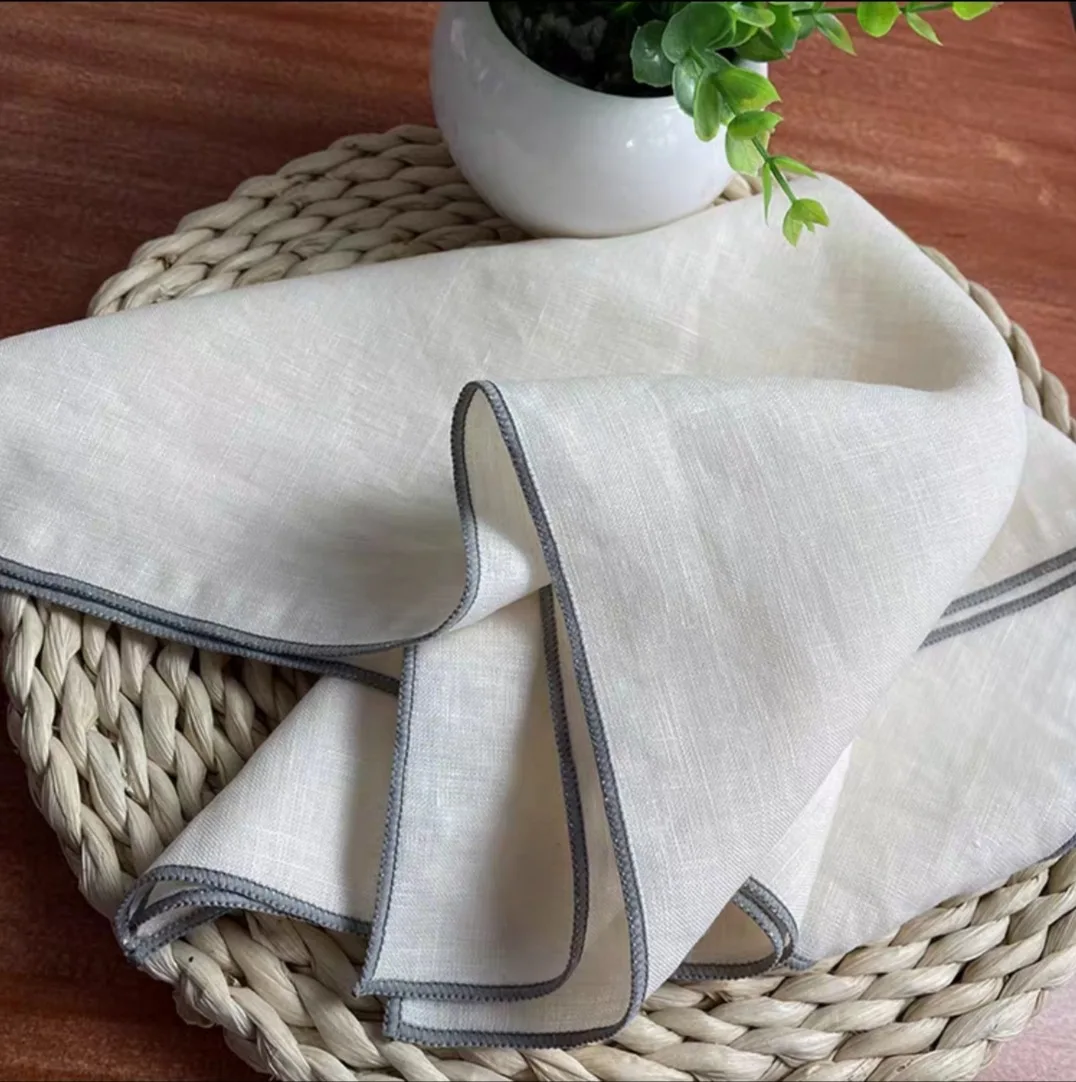 6PCS Grey lock Edge Natural 100% Linen Table Napkins,Soft Comfortable Tea Cloth,Durable Towels for Dinning Party Wedding Decor