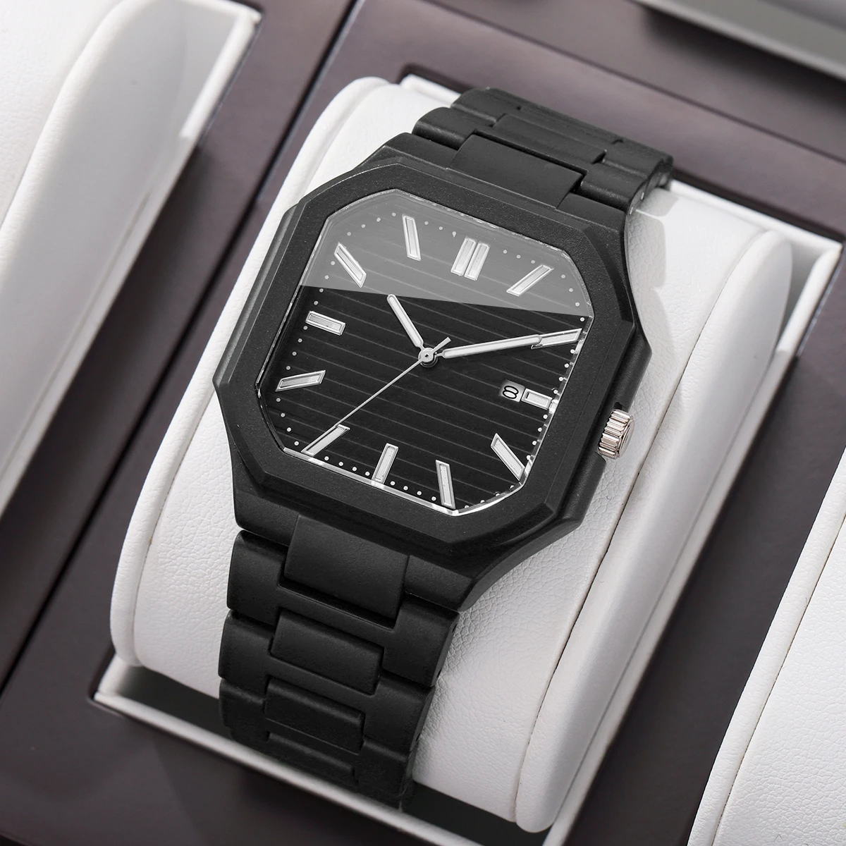 Fashion Plastic Band Men Calendar Sports Watches Square Dial Analog Quartz Wristwatch for Man Clock Reloj Hombre (Without Box)