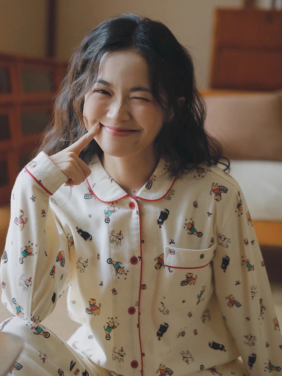 

Cute Cartoon Cotton Pajamas Women's Long Sve Home Clothes Outwear Suitable Autumn Season Comfortable Soft Cotton Spwear